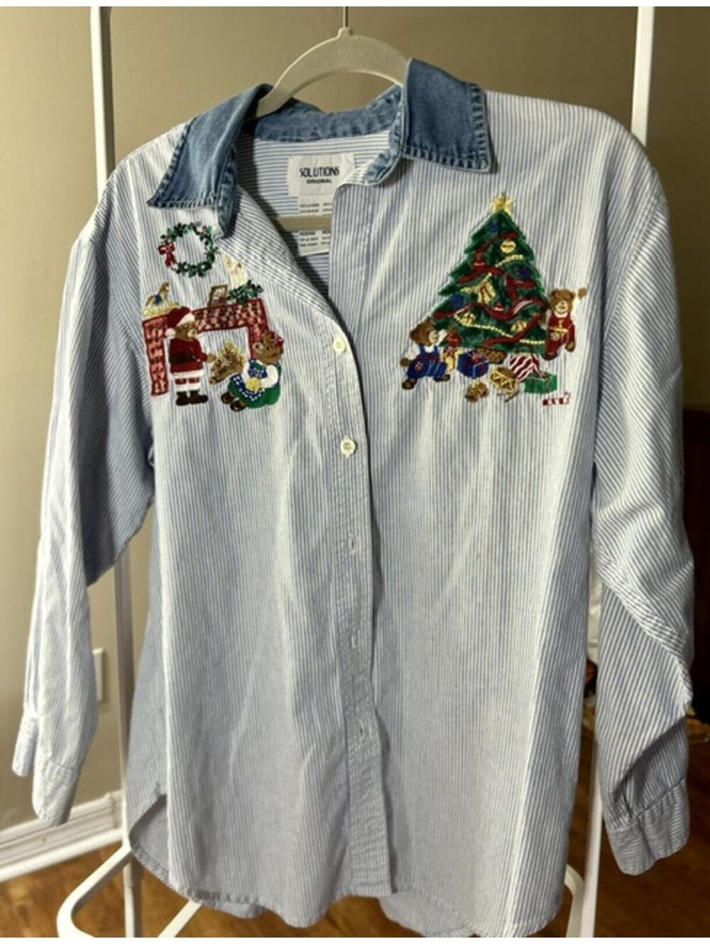 Vintage Embroidered Christmas Shirt Solution Holiday Bears M
